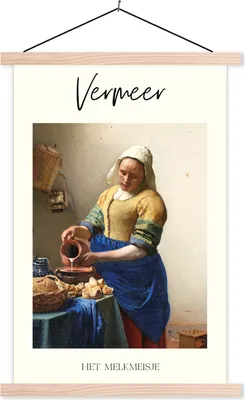 Produktbild von MuchoWow® Textilposter Das Milchmädchen - Johannes Vermeer - Alte Meister 120x180 cm mit holzfarbenen Rahmen - Textil-Plakat