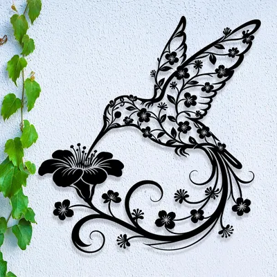 Imagen del producto de Decoración de pared con forma de colibrí, metal , estilo silueta, apta para interiores y exteriores