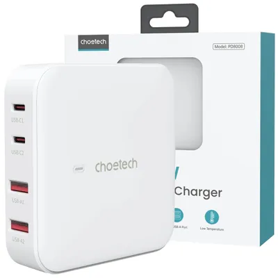 Produktbild von Gan Choetech Pd8008 100W 2X Usb-A / 2X Usb-C Schnelles Netzladegerät - Weiss