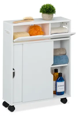 Schmaler Badschrank mit Schiebetüren, 67x17x52 cm, MDF, weiß