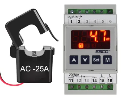 Produktbild von PV Energiemanager EMS-AC mit Display & Stromwandler, 4500W 20A, Eigenverbrauch Solarregler für Heizstab Warmwasser Solarstrom Verbrauchen