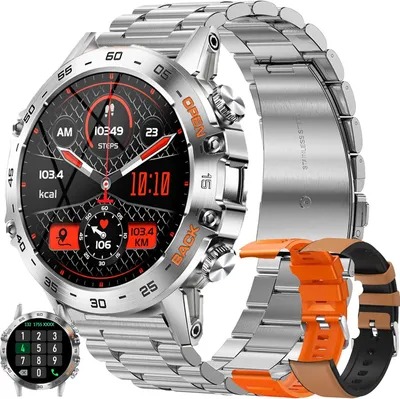 Produktbild von Smartwatch Herren mit Telefonfunktion,1,39”Touchscreen 5ATM Wasserdicht Sportuhr mit Blutdruckmessung, SpO2, 100+ Sportmodi,iOS Android (Silber)