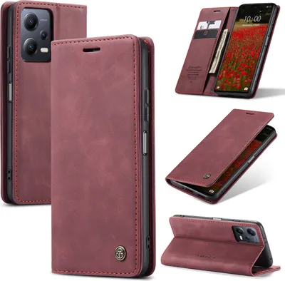 Produktbild von Xiaomi Poco X5 Hülle, Retro Kunstledertasche mit Standfunktion Schutzhülle für Xiaomi Poco X5 Rot
