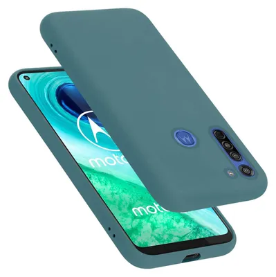 A teal silicone phone case is shown on top of a Motorola phone.