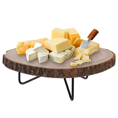 Image de Vilde Planche de service | Planche en bois sur pieds métalliques pour servir les snacks Hors-d'œuvre Disque en bois 40 cm