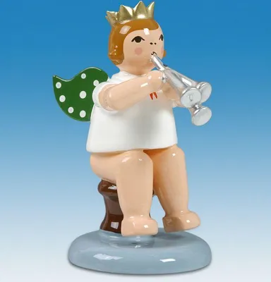 Produktbild von Holzfigur Engel sitzend mit Martinstrompete ohne Krone Höhe 6cm NEU