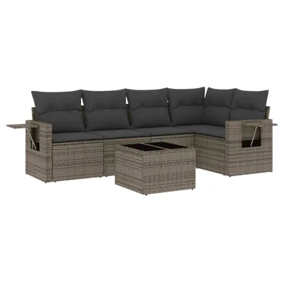 Produktbild von vidaXL 6-tlg. Garten-Sofagarnitur mit Kissen Grau Poly Rattan