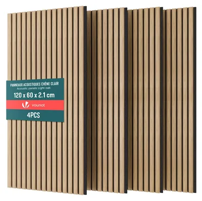 Produktbild von VOUNOT® 4er Set Akustikpaneele 120 × 60 × 2,1 cm, Akustik Wandpaneele in Holzoptik Hell-Eiche