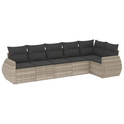 Produktbild von vidaXL 6-tlg. Garten-Sofagarnitur mit Kissen Hellgrau Poly Rattan