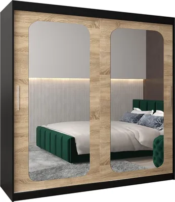 Produktbild von MEBLE KRYSPOL Promo 3200 Schlafzimmerschrank zwei Schiebetüren - Mattschwarz + Sonoma