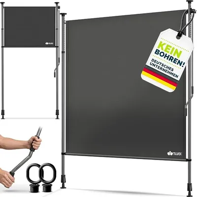 Produktbild von Klemmmarkise Senkrechtmarkise mit Handkurbel ohne Bohren | Sichtschutz Ausziehbar & Blickdicht | Vertikalmarkise Balkon Terrasse Garten | Sichtschutzrollo Wetterfest (Anthrazit, 150x310 cm)