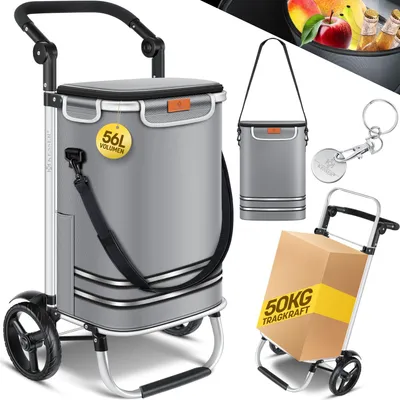 Produktbild von KESSER® Einkaufstrolley klappbar mit 56L Kapazität und belastbar bis 50kg | 3in1 Trolley Sackkarre & Umhängetasche | Faltbarer Einkaufswagen inkl. Kühlfach & Einkaufschip | Treppensteiger