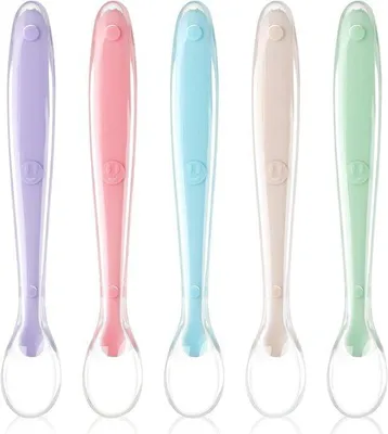 Produktbild von Ibenzoa® Soft-Babylöffel 5er-Set – weiche Fütterlöffel aus BPA-freiem Silikon, 16 cm, 2,5 ml, neutrale Farbe, zahnschonend, ab 4 Monaten