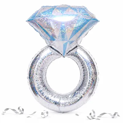 Productafbeelding van Folienballon Diamantring Silver Glitter 63x107 cm