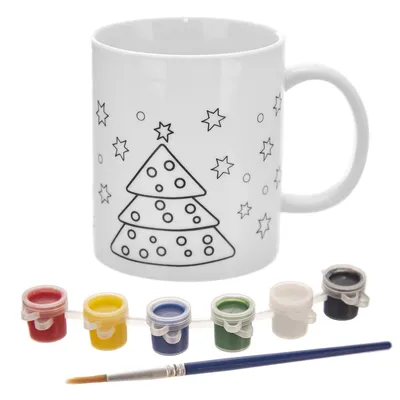 Immagine prodotto di Dipingi la tua tazza di Natale: pennello, 6 colori, porcellana bianca