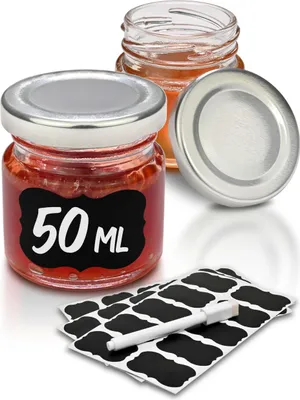 Produktbild von Praknu 24 Mini Gläser 50ml mit Deckel, Etiketten - Luftdichte Gläschen zum Verschenken