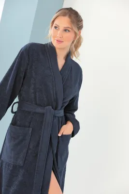 Produktbild von Cawö Kimono Uni Dessin-826 Damen Größe L Länge 120cm Farbe 17-blau