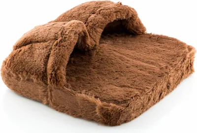 A brown, plush foot massager with an opening for feet.