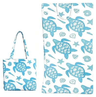 Produktbild von Strandtuch 80x160 cm mit Tasche, Mikrofaser, schnelltrocknend, für Strand, Pool, Sport und Reisen (Blau)