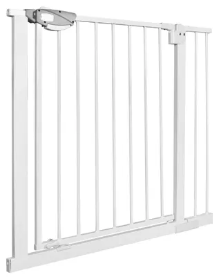 Productafbeelding van QEENTOE Veiligheidshek voor trappen, geschikt voor kinderen, zonder boren, met drukbevestiging, zelfsluitend, 85-95 cm breed, metaal, wit