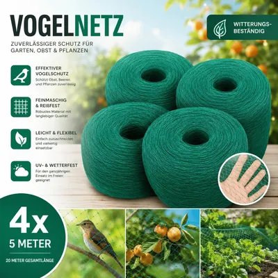 Produktbild von 4x Vogelnetz 4x5 m Vogelschutznetz Set Gartennetz Laubschutznetz Teichnetz