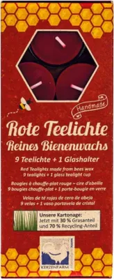 Produktbild von Bienenwachs - Teelichte rot mit Glasteelichthalter