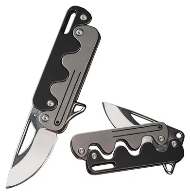 Immagine prodotto di Coltello tascabile in acciaio D2, lama da 54 mm, impugnatura in titanio, sistema di blocco Dual-Force