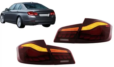 Zdjęcie produktu dla Światła tylne OLED do BMW serii 5 (F10), czerwone, przezroczyste, z dynamicznymi kierunkowskazami.