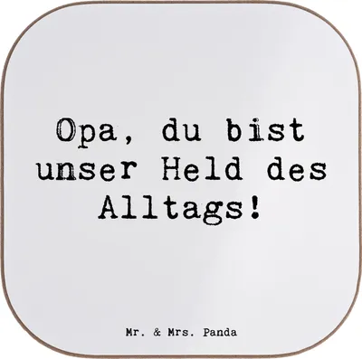 Produktbild von Mr. & Mrs. Panda Holzuntersetzer Spruch Opa Held - Weiß - Geschenk, gläseruntersetzer, Anerkennung, Danke sagen, besondere Geste, Dankeschön, herzerwärmend, Dankbarkeit