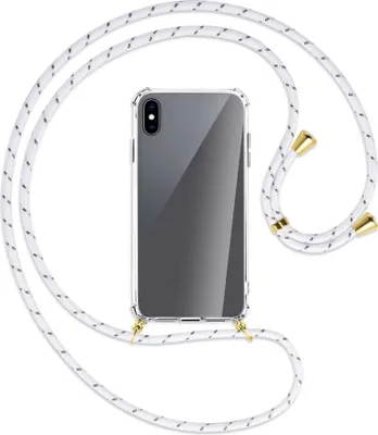 Produktbild von Handykette Backcover-Schutzhülle mit Band (Metall goldfarben) für Apple iPhone XS Max - weiß/grau