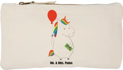 Produktbild von Mr. & Mrs. Panda Stoffbeutel Einhorn Luftballon Größe S Klein - Weiß - Geschenk, Beauty Bag, Geld, kosmetiktäschchen, Unicorn, Freundin, Mäppchen, Lebenslust, Einhörner