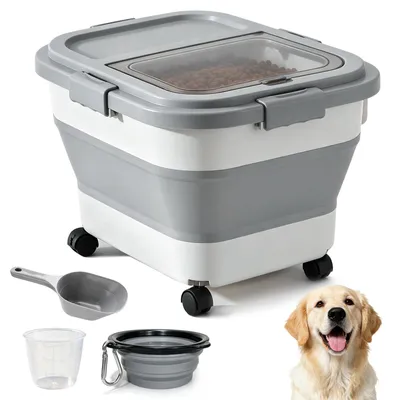 Faltbare Hundefutterbox 15 kg mit Schaufel, Schüssel & Messbecher