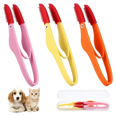 Produktbild von 3 Stück Tränenkamm für Haustiere mit Silikonbürsten und Aufbewahrungsbox für Hunde und Katzen – Handliche Augenbürste zur schonenden Reinigung von Tränenflecken bei kleinen Haustieren