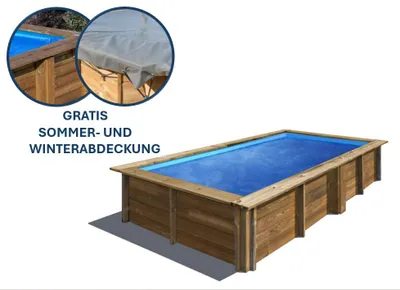 Produktbild von GRE Holzbecken rechteckig Modell Lemon 375 x 200 x 68 cm, Komplettset + GRATIS Sommerabdeckung