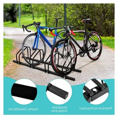 Produktbild von Fahrradständer für 4/5/6 Fahrräder, Bodenständer aus Stahl für Garage und Garten (Schwarz)