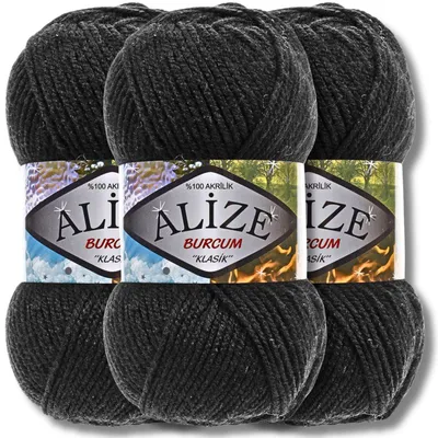 Produktbild von Alize 3x 100g Burcum Klasik Wolle, Uni, Häkeln, Stricken (Black - 60)