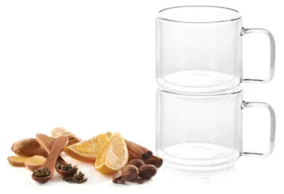 Imagen del producto de Juego de dos tazas de vidrio para té y café, marca Sven, capacidad de 350 ml
