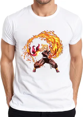 Produktbild von Rengoku Flammen Hashira Anime Kampf Samurai Geschenk Herren T-Shirt, Weiß, L