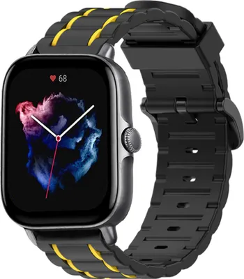 Produktbild von Strap-it Amazfit GTS 3 Sport Schnallenarmband (Schwarz/Gelb)