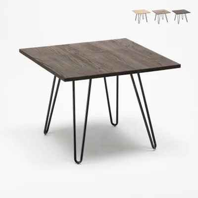 Produktbild von Tisch aus Stahl und Holz im Industrie Stil 80x80 für Bar und Haus Hammer - Walnuss