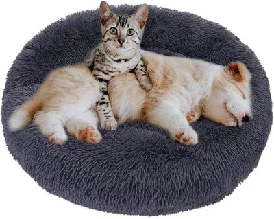 Obrázok produktu pre Teplé psie lôžko Fluffy, plyšové, tmavošedé, veľkosť M (60 cm), prateľné