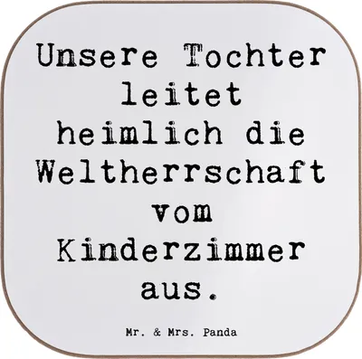 Produktbild von Mr. & Mrs. Panda Tassen Untersetzer Spruch Tochter Weltherrschaft - Weiß - Geschenk, Freude, bieruntersetzer, Tischuntersetzer, Familienmitglieder, Coaster, Familienleben