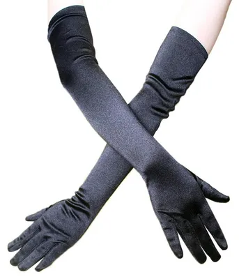Produktbild von Damen lange Satin Handschuhe Opernstil 54 cm Schwarz