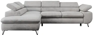 Produktbild von Ecksofa Sofa Grau, Wohnlandschaft L-Form mit Schlaffunktion und Bettkasten, Schlafsofa mit Bettkasten, Sofa mit Einstellbare Kopfstützen, Peter L - Hellgrau Velvet - Links Grau