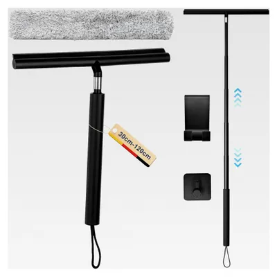 Produktbild von Duschabzieher mit Langen Stiel, 30-120 cm Verstellbar, Silikon Wasserschieber mit Halterung für Fenster, Dusche und Boden