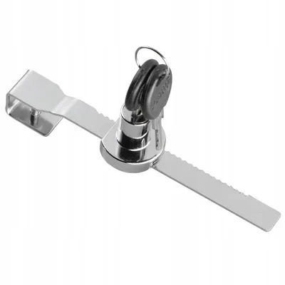 A close-up studio shot of a silver lock with a key.