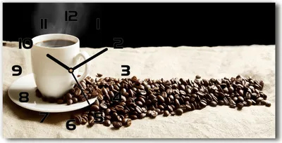 Produktbild von Wanduhr aus Glas – 60x30 cm - Glasbild - Glasuhr - Gehärtetes Glas - schwarze-zeiger - aromatischer Kaffee