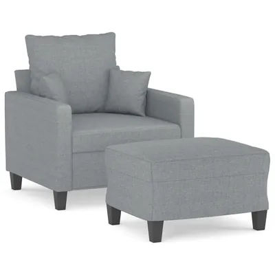 Produktbild von vidaXL Sessel mit Hocker Hellgrau 60 cm Stoff