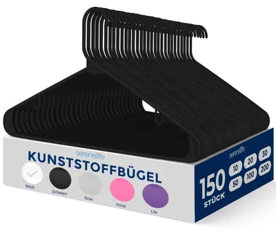 Produktbild von SereneLife Kleiderbügel Schwarz, 150 Stück für Kleideraufbewahrung & Organisatio