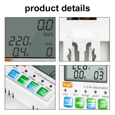 Obrázek produktu pro Tuya WiFi Intelligent Automatic Reclosing Protector Multifunctional Current Voltage Monitoring Meter LCD Display Switch Power Meter Protections Values Settable Mobilephone APP Control